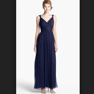 Donna Morgan Navy Blue Chiffon Bridesmaid Dress